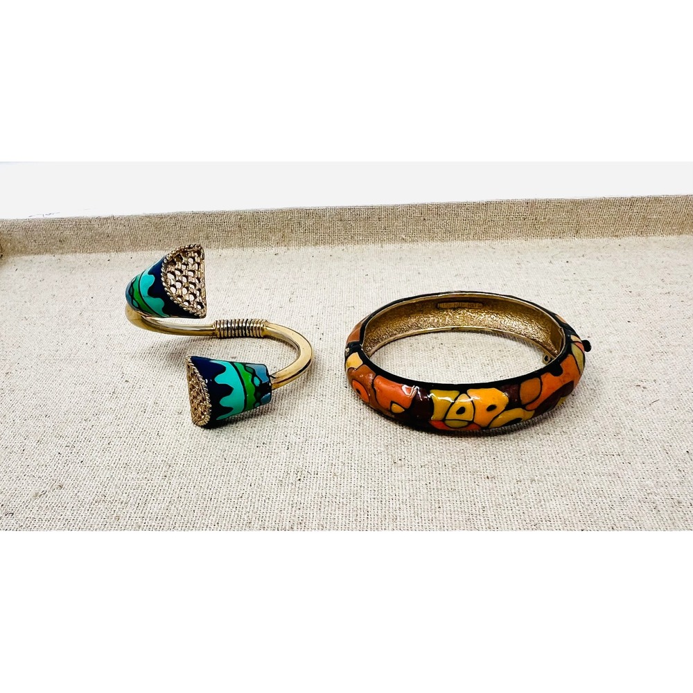 Vintage Eisenberg Enamel Artist Series Bangle & Bypass Mosaic Abstract Bracelet